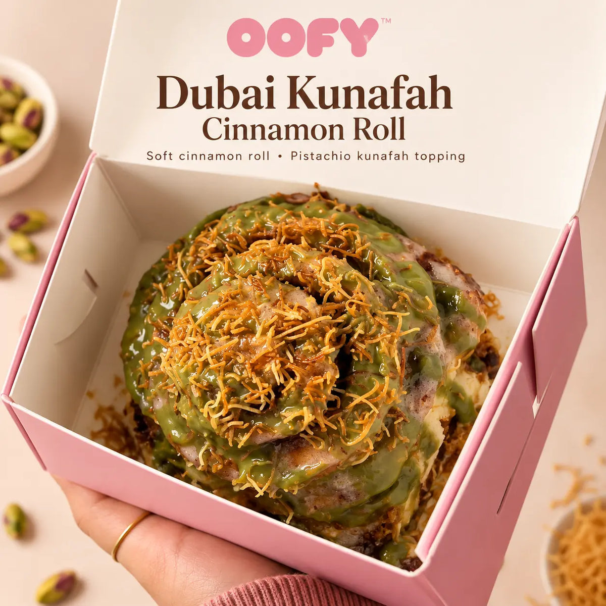Dubai Kunafa Cinnamon Roll